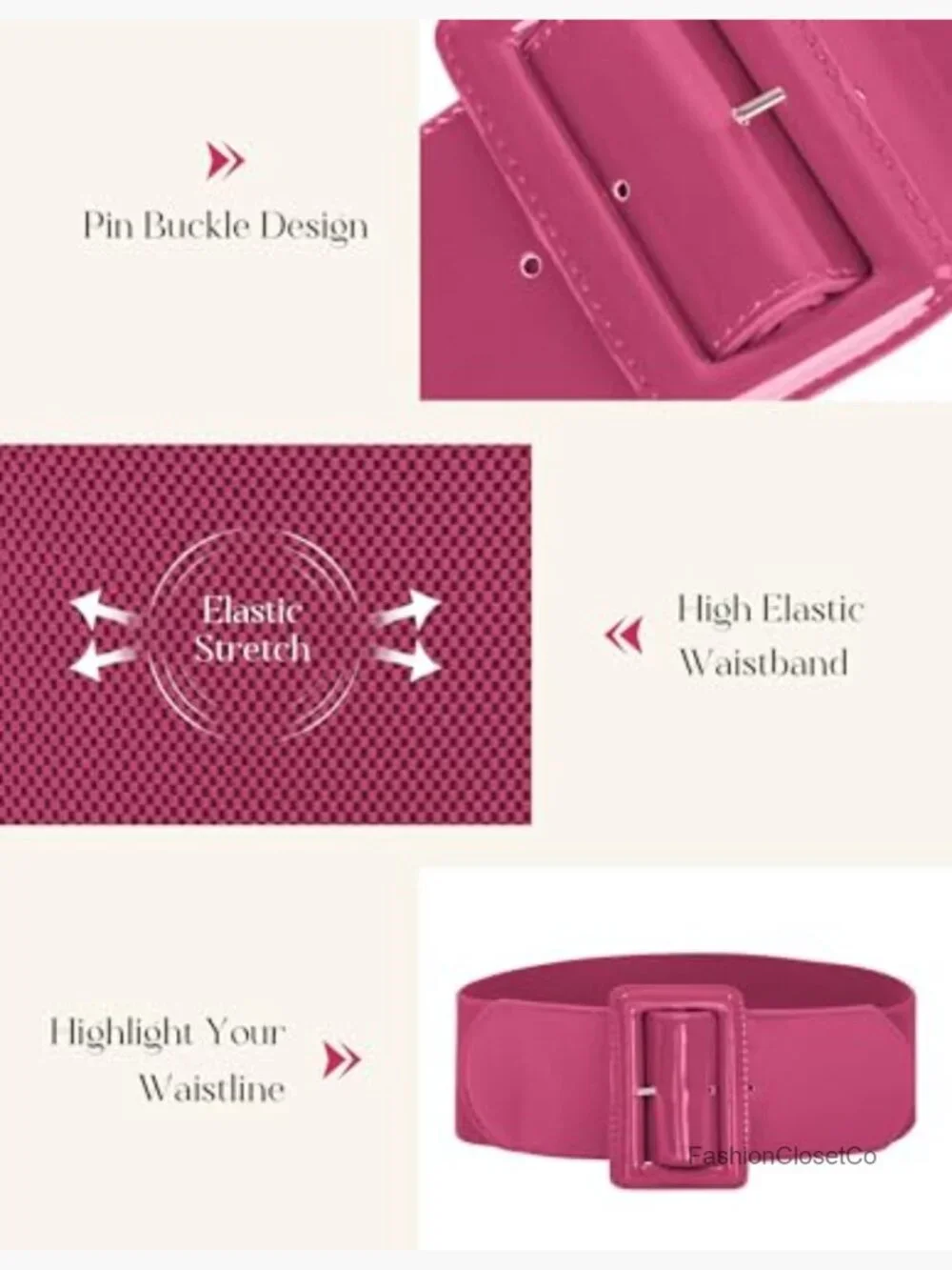 3 Inch Wide Stretchy Elastic Belt with Chunky Buckle for Dresses